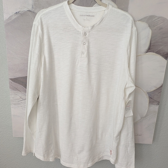 Lucky Brand 100% Cotton Weekend Long Sleeve White Henley Size Large Nwt❤️ - Picture 4 of 7